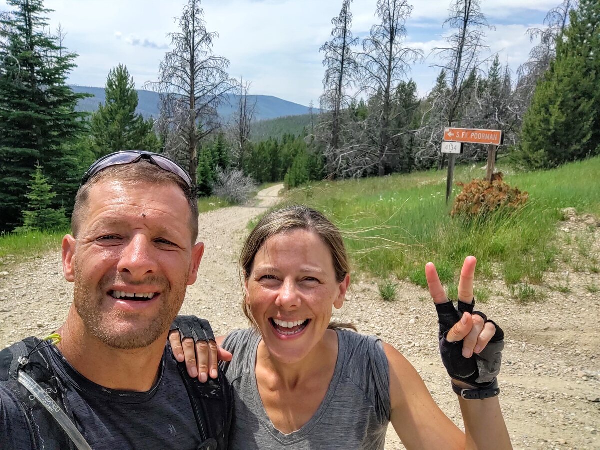 Merrill and Emily Burrows on a mountain hiking trail